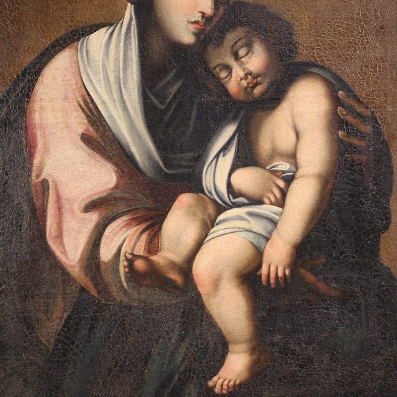 Antique Italian Painting Madonna And Child From The 18th Century photo Art