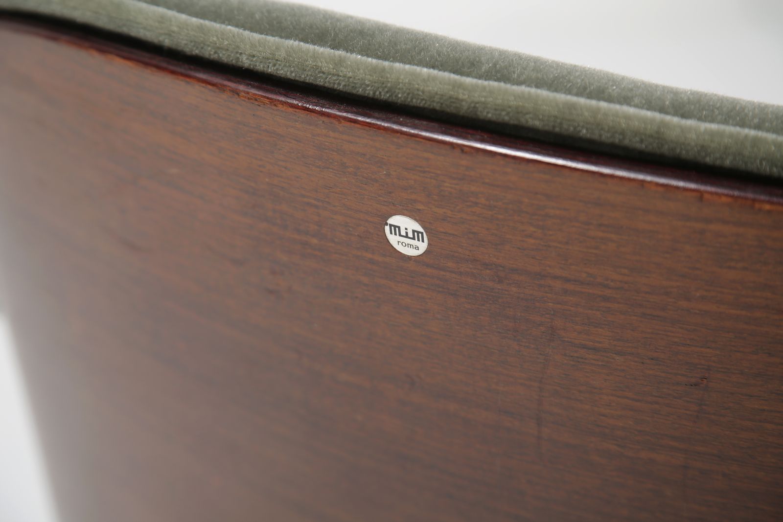 Furniture Ico Parisi Italian Executive Desk Chair, Figured Rosewood Sage Green Mohair Velvet For Mim, Italy, 1960s photo