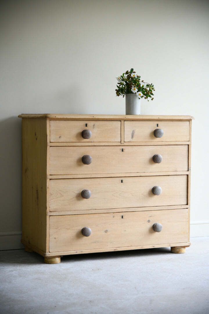 Antique Stripped & Waxed Pine Chest Of Drawers