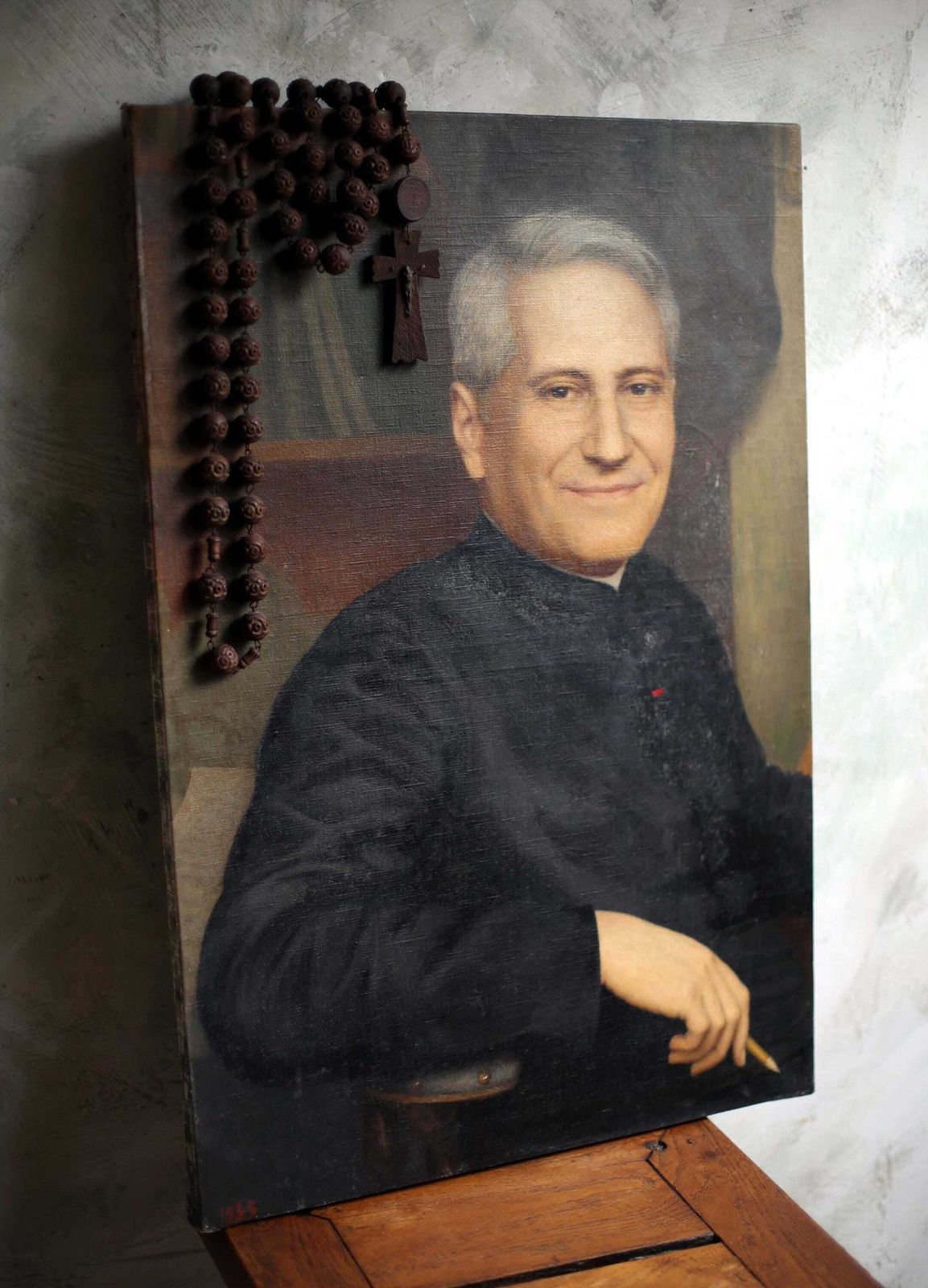 photo for sale Original Antique Male Portrait Painting Of French Priest Large Oil On Canvas Religious Man