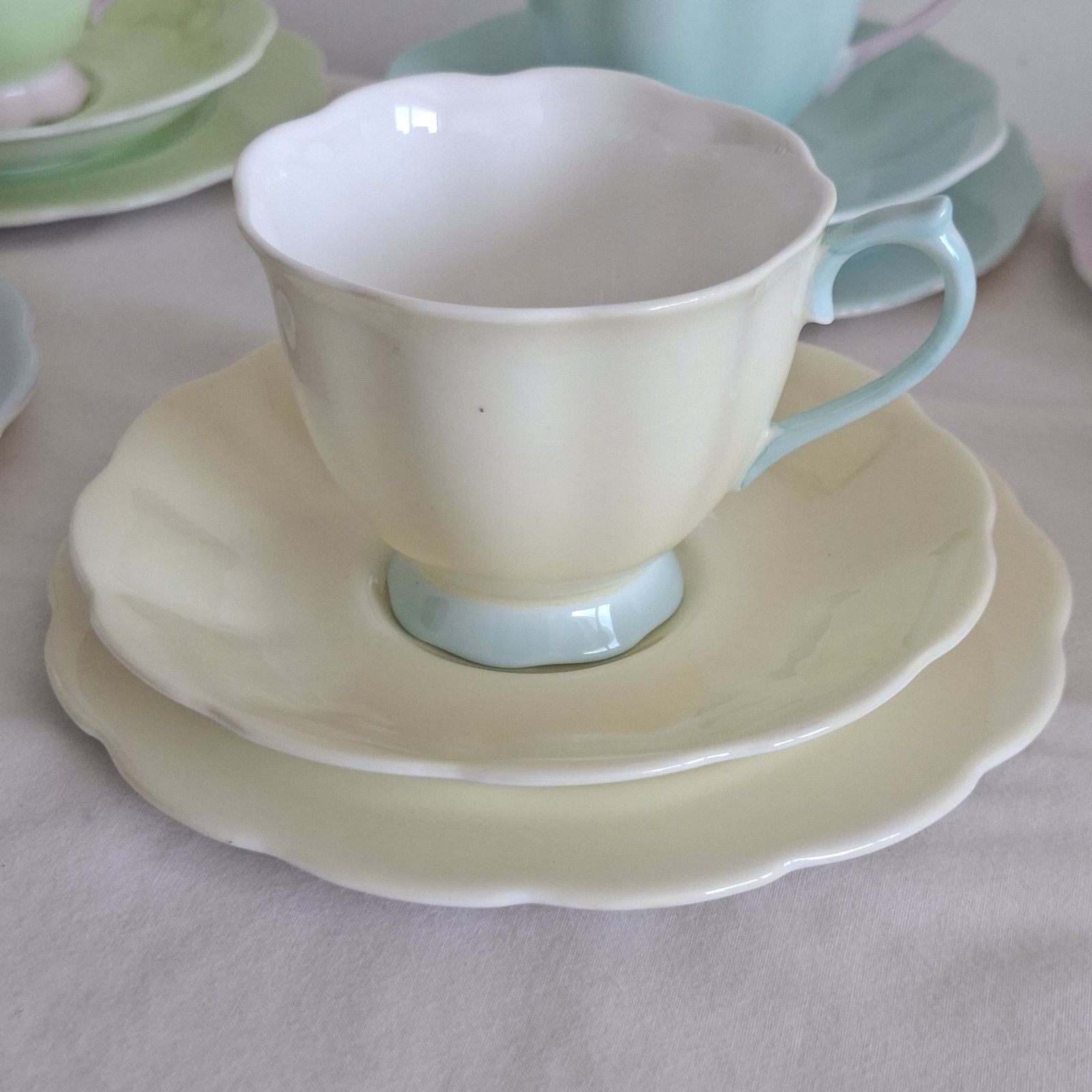 Royal Albert Fine China Tea Cup Set Pastel Harlequin Trios Vintage 1950s photo buy