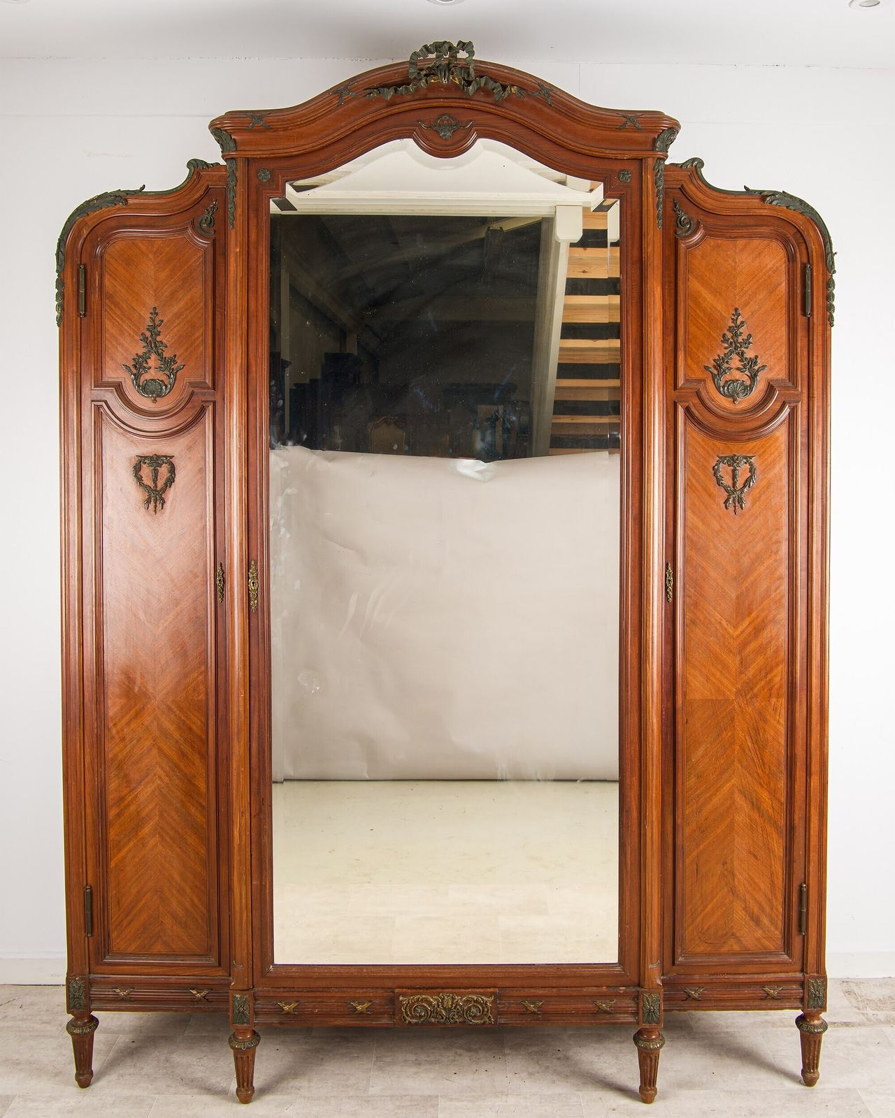 Antique French Mahogany Armoire Wardrobe In The Manner Of François Linke