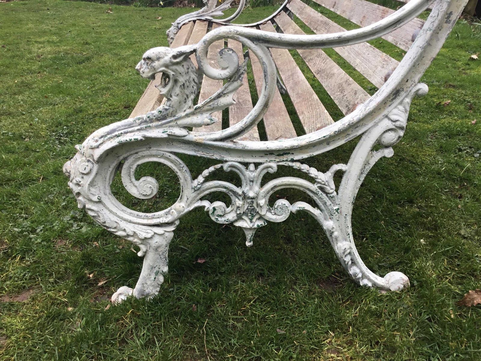 Antique Cast Iron Dragon Park, Garden Bench   Registration Stamp Uk 1863 photo vintage