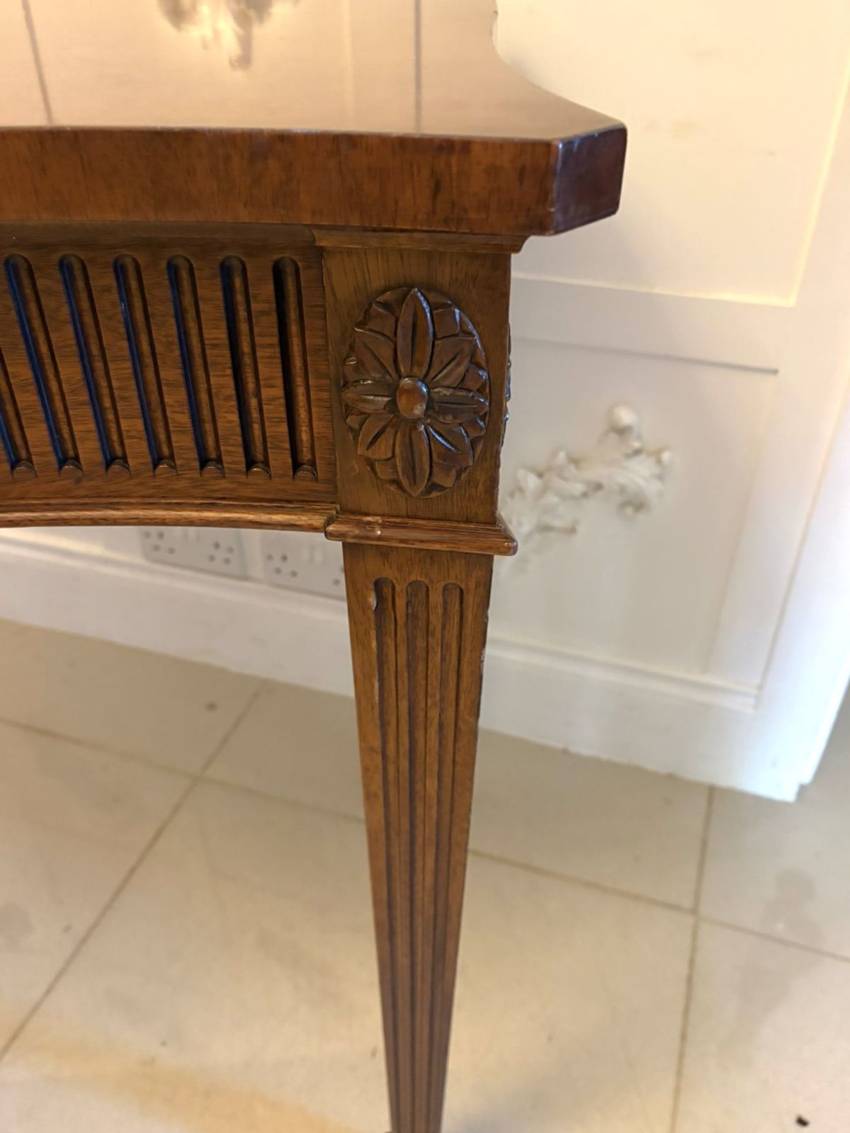 photo for sale Antique Mahogany Pair Of Serpentine Serving Tables With Carving