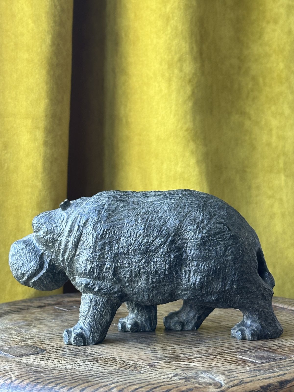 A Unique Carved Serpentine Stone Sculpture Of A  Hippopotamus, Probably West African photo furniture