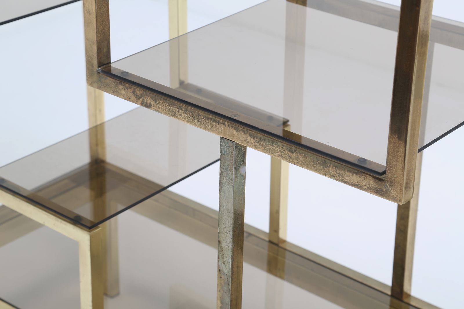 Mid Century Modern Italian Brass étagère Display Shelves With Glass Inserts By Romeo Rega, 1970s photo vinterior
