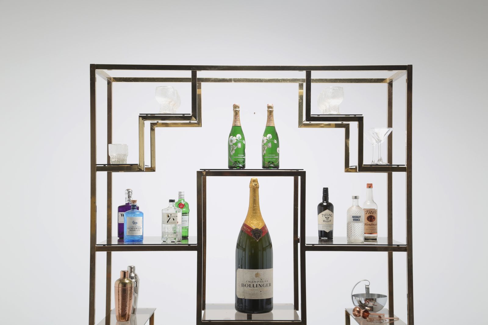 photo buy Mid Century Modern Italian Brass étagère Display Shelves With Glass Inserts By Romeo Rega, 1970s