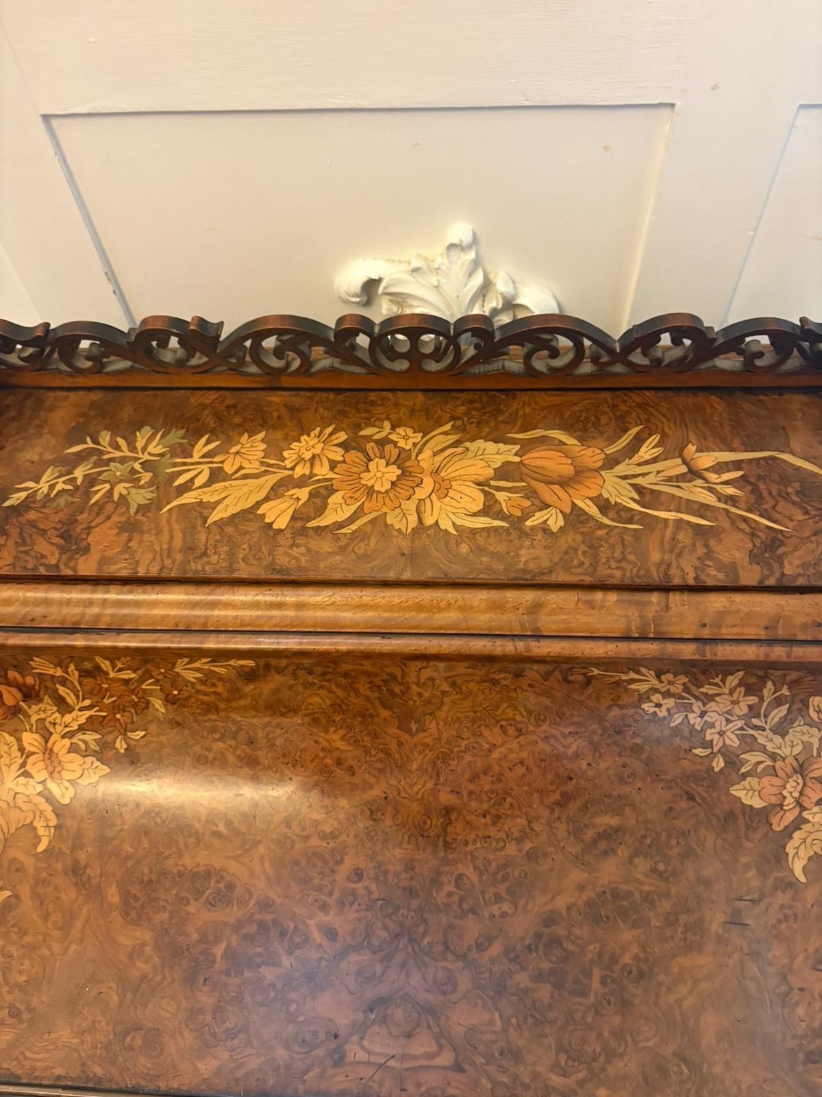 photo furniture Antique 19th Century Burr Walnut Floral Marquetry Davenport