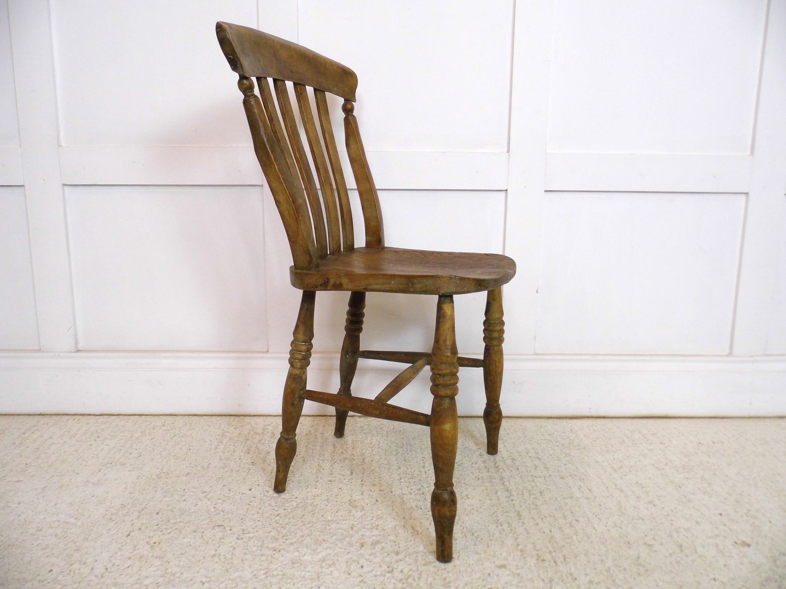 Antique Lathback Welsh Windsor Chair Elm Seat G H Moore Carnarvon Stamp 1920s photo for sale