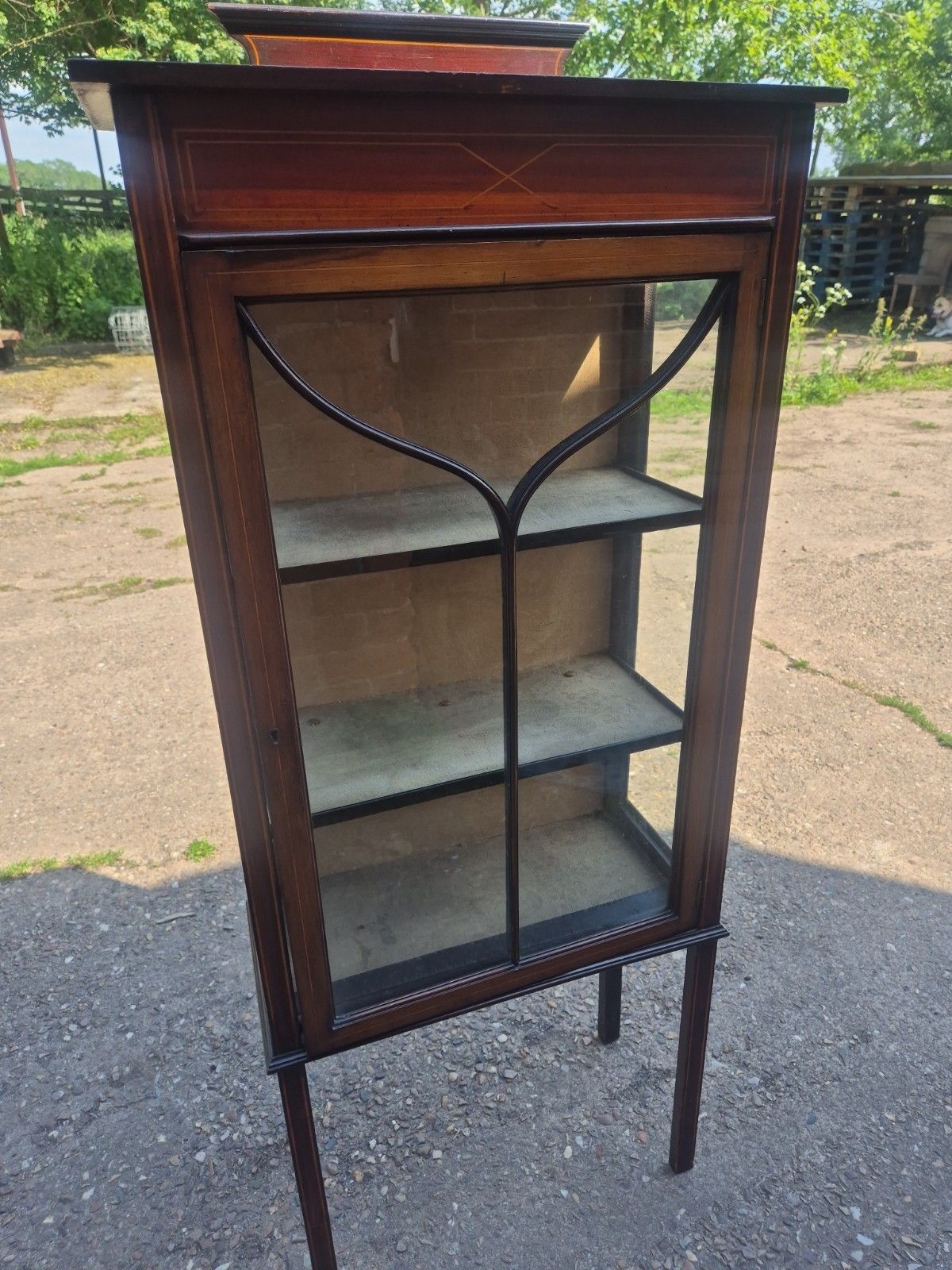 Tall Edwardian Inlaid Mahogany Display Glass Cabinet photo furniture