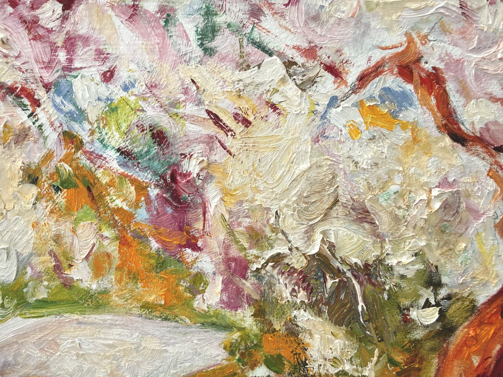 Jose Antonio Pineda Bueno – Mediterrane tuin met vrouw onder amandelbloesem – Impressionistisch olieverfschilderij op doek, jaren 1990 photo 1400.0