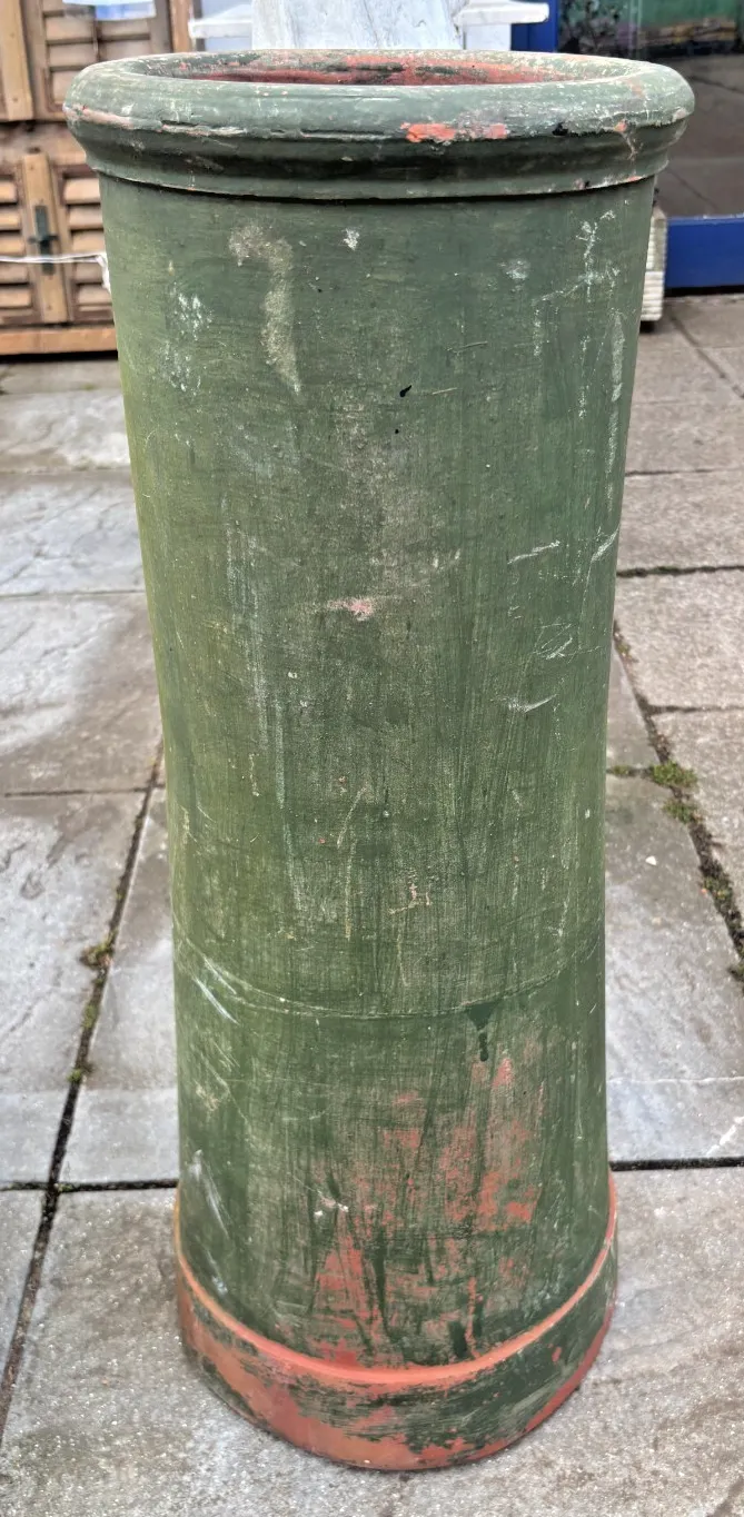 Vintage Large Green Painted Terracotta Chimney Pot