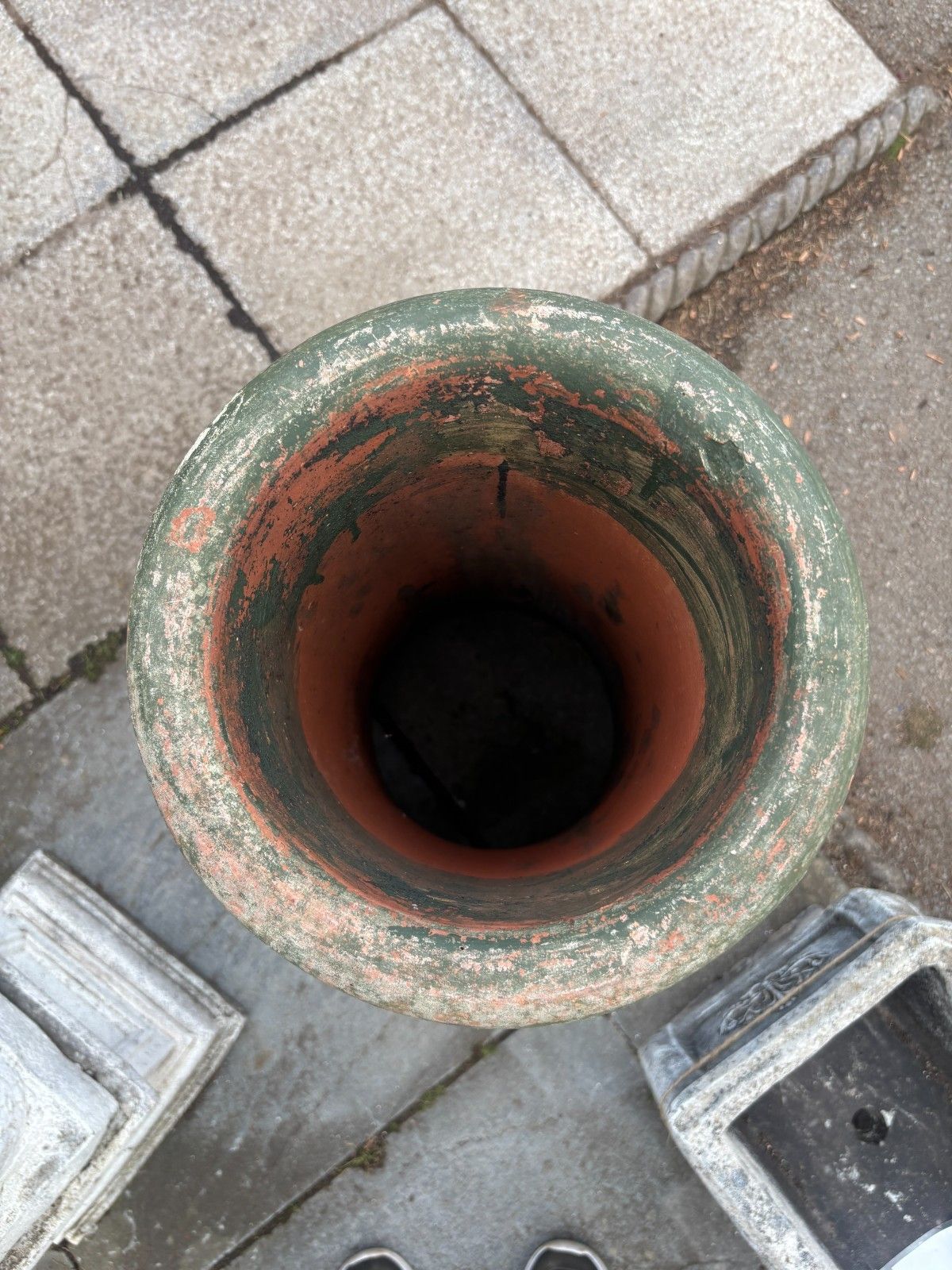 Vintage Large Green Painted Terracotta Chimney Pot photo vinterior