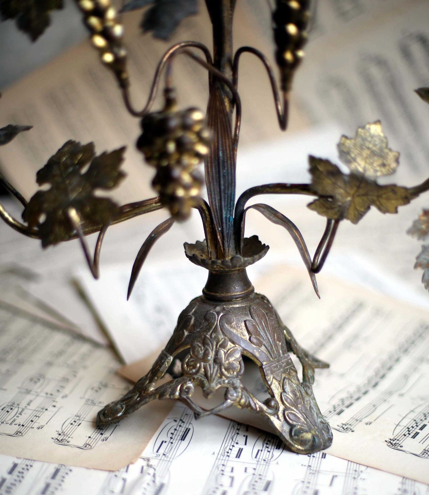 Antique Candelabra French Church Alter Piece Grape Vines & Wheat Bronze Rococo Gilded photo 203.0