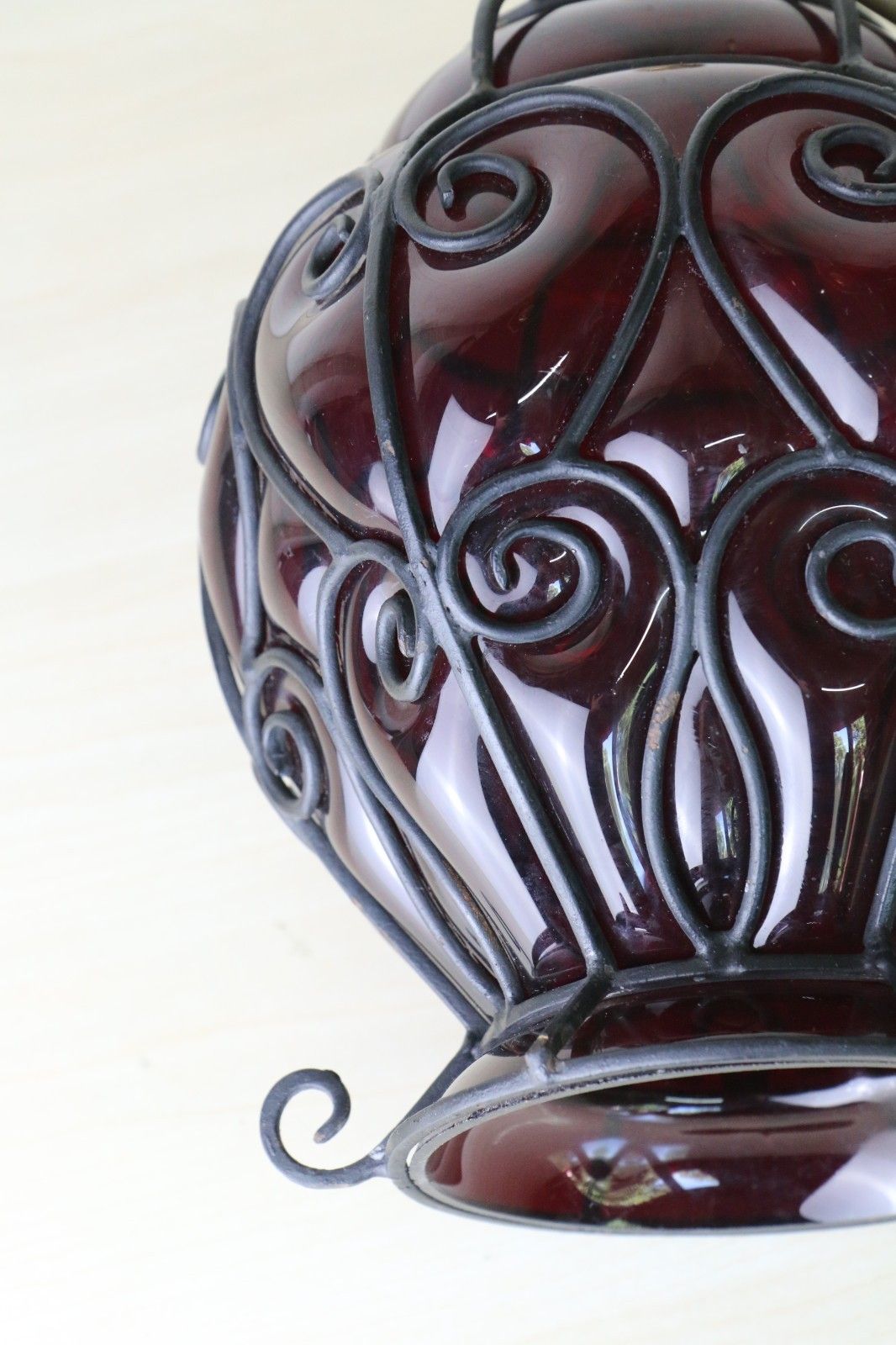Lighting Antique Table Lamp Italian Cage Blown Glass Lamp Ruby Red 1920's Venetian Glass photo