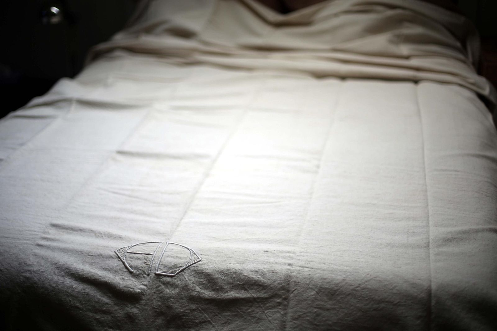 Large Antique French Bed Sheet White Linen Metis Monogrammed Homespun Hand Embroidered Loomed Fabric Ad Double photo buy
