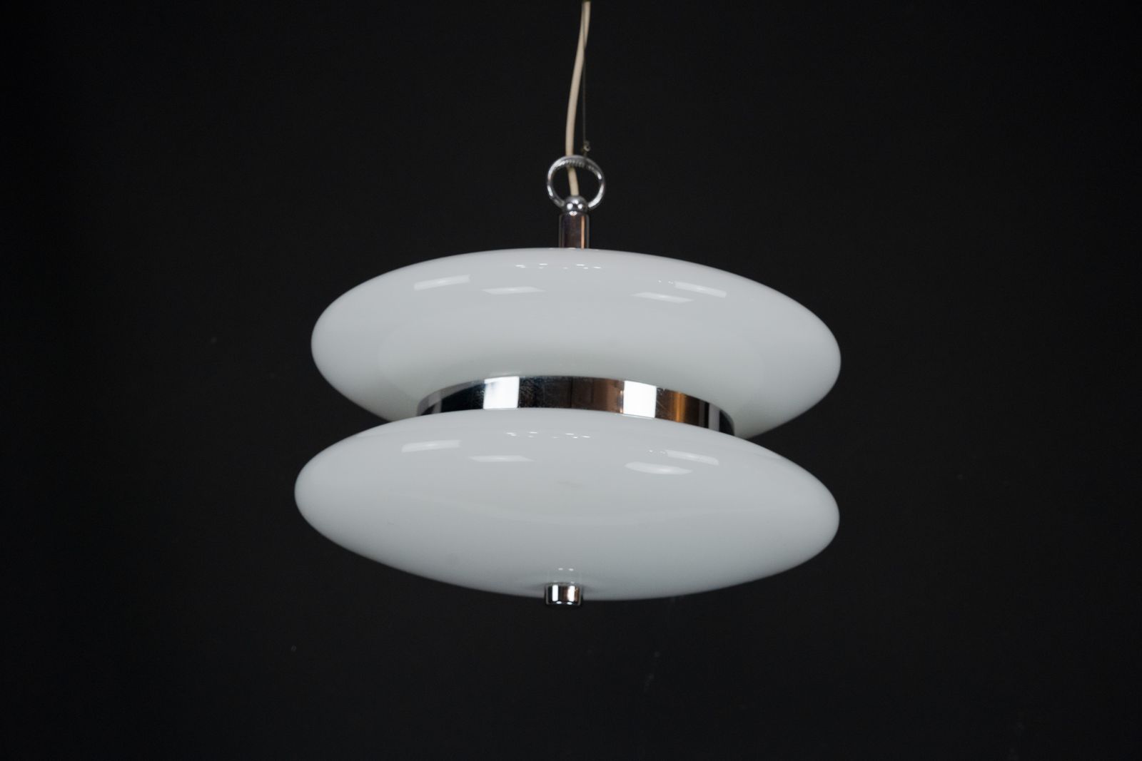 photo furniture Mid Century Large Murano White Glass Chandelier By Vistosi. 1970s