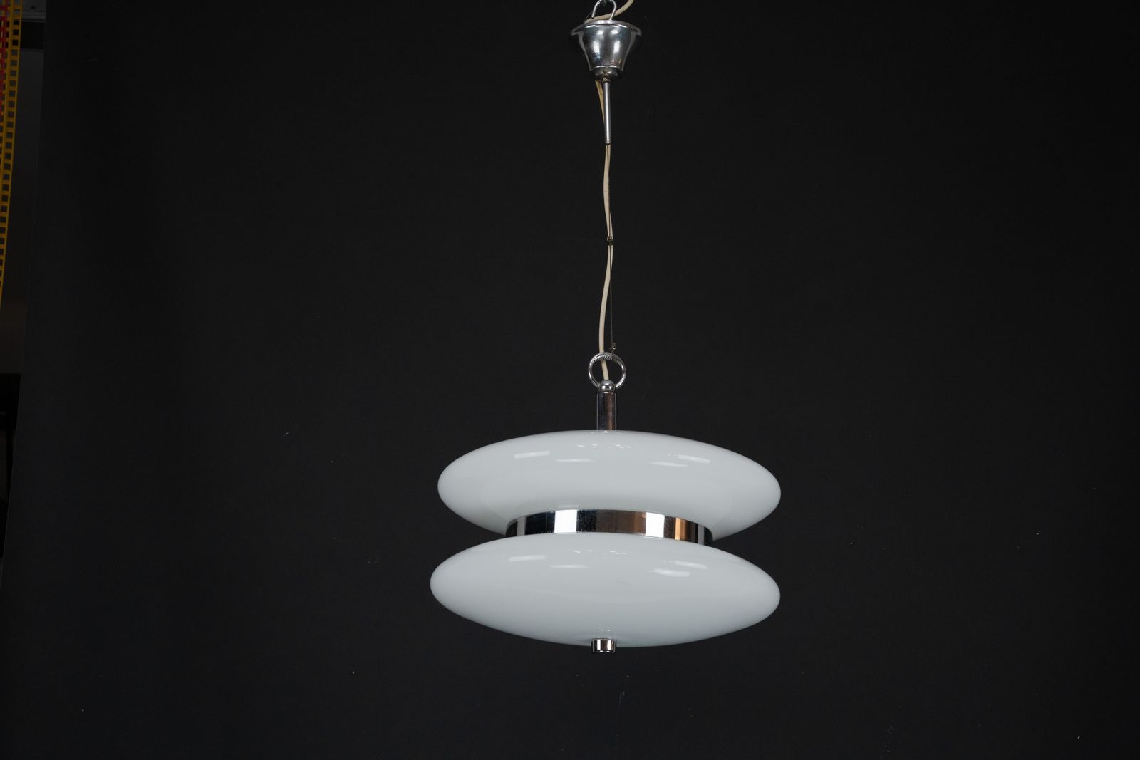 photo for sale Mid Century Large Murano White Glass Chandelier By Vistosi. 1970s