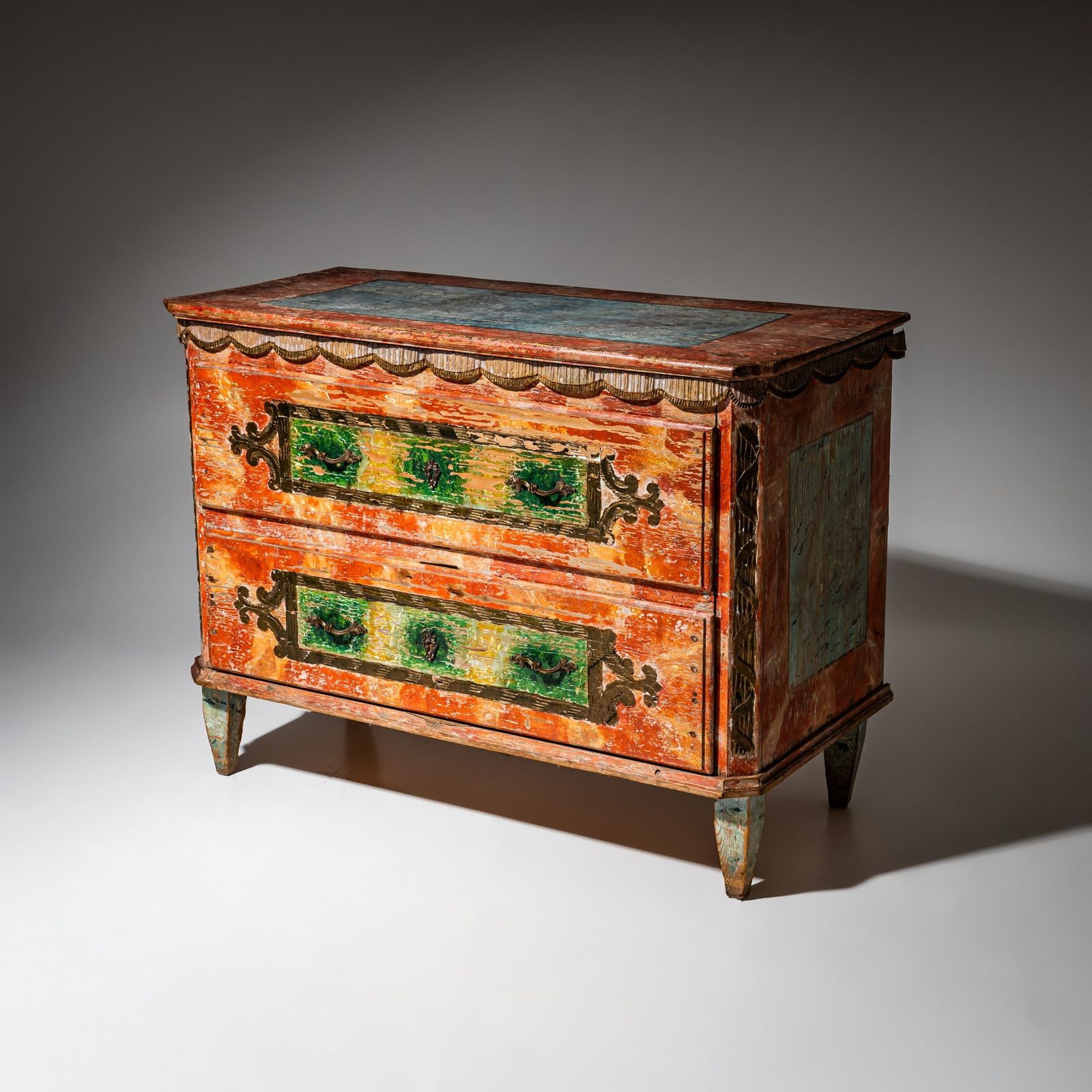 Rood geschilderde commode, Irschenberg, Zuid-Duitsland, 19e eeuw