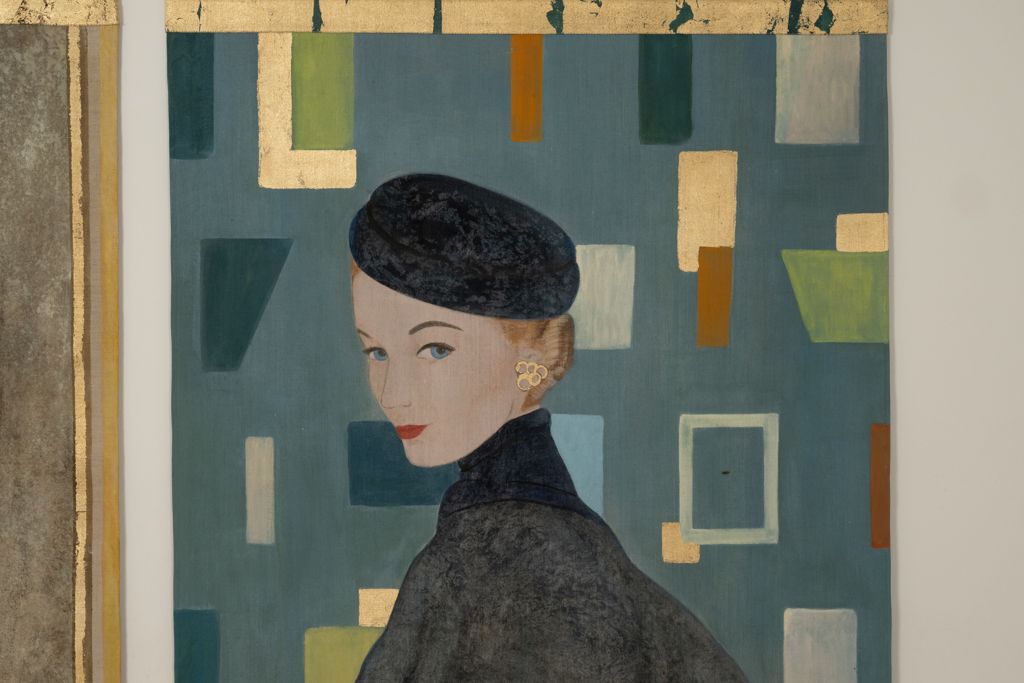 Painted Canvas Depicting A Woman From The 1950s. Contemporary Work. photo Art