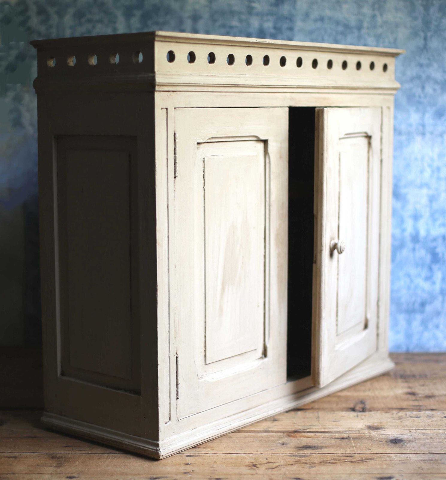 Antique Wooden Cabinet Painted Carved Kitchen Cupboard Unit