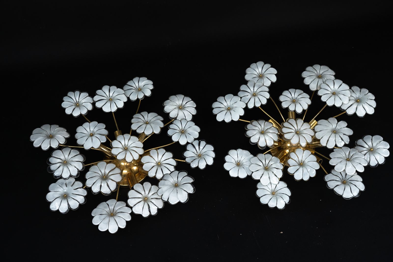 Pair Of Murano White Flower Ceiling Lamps. Italy 1980s photo Lighting