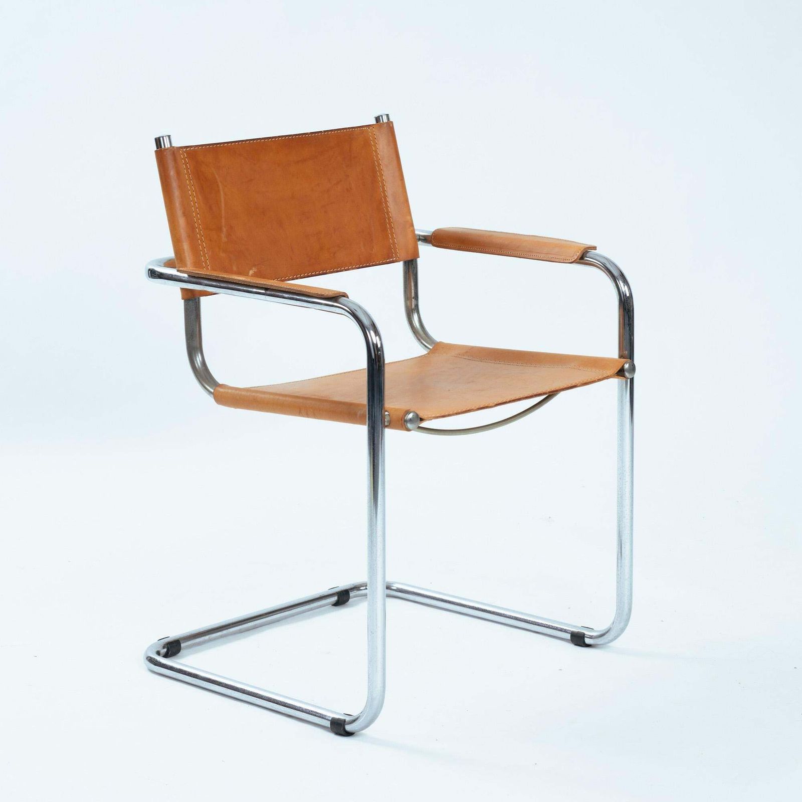 4 Cognac Saddle Leather Cantilever Bauhaus S 34 B 34 Chairs, 1970s photo for sale