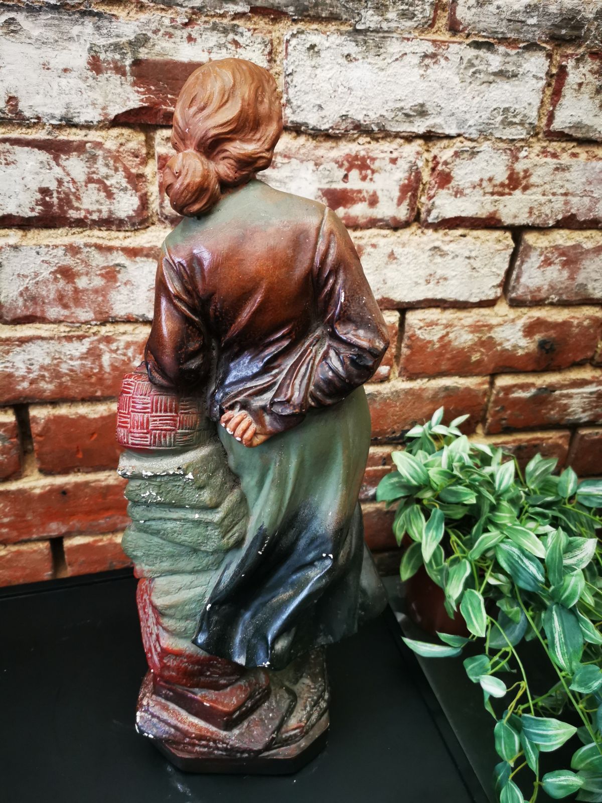 Antique French Plaster Statuette Of Country Girl photo Home Decor