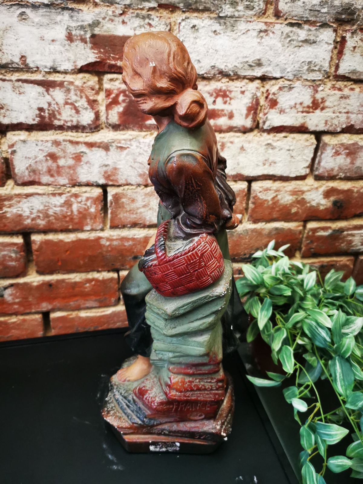 Antique French Plaster Statuette Of Country Girl photo 160.0