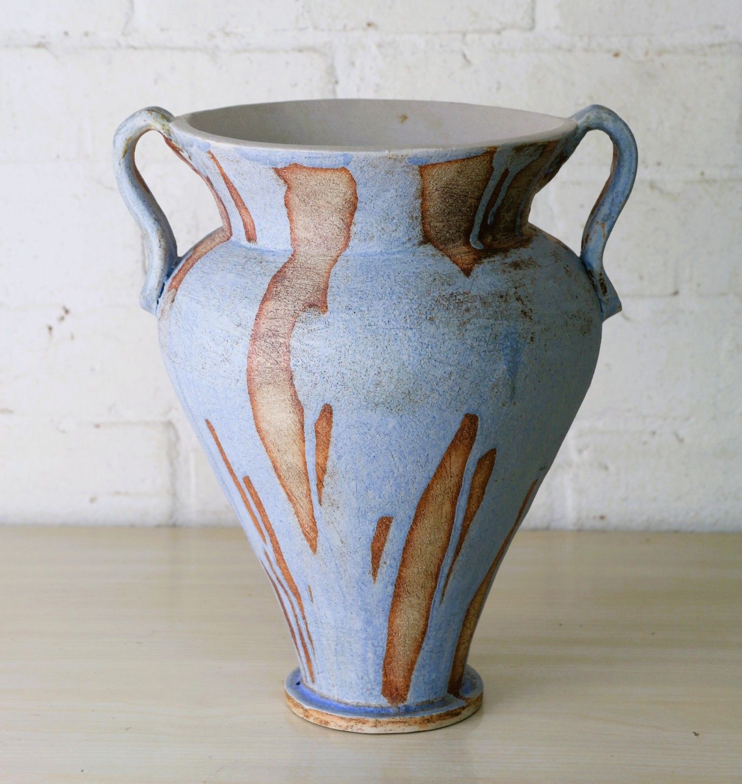 Large Ceramic Vase Studio Pottery By Jean Langdon Classic Urn Styled Blue Brown photo vinterior
