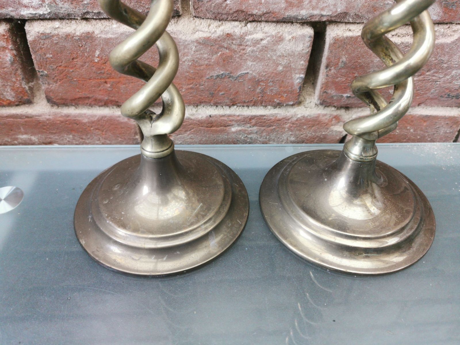 Pair Of Antique Brass Barley Twist Candlesticks photo Lighting
