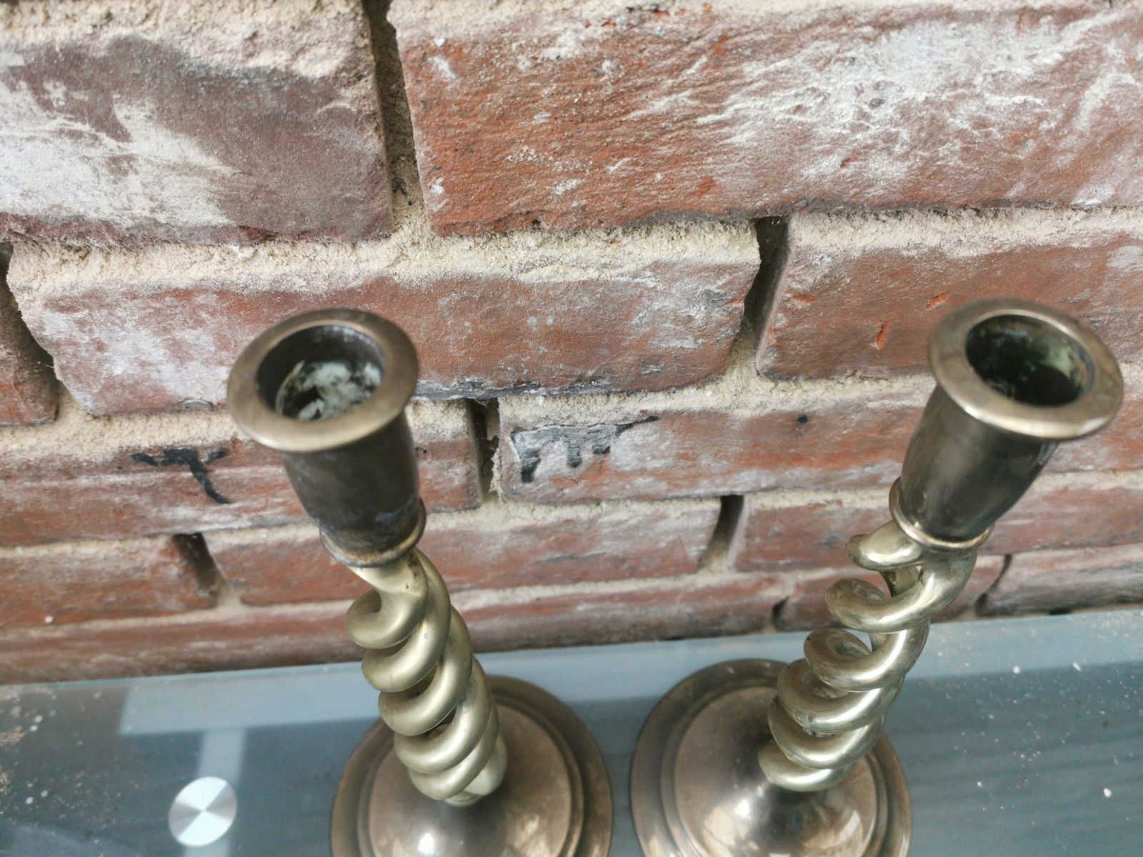 Pair Of Antique Brass Barley Twist Candlesticks photo vinterior