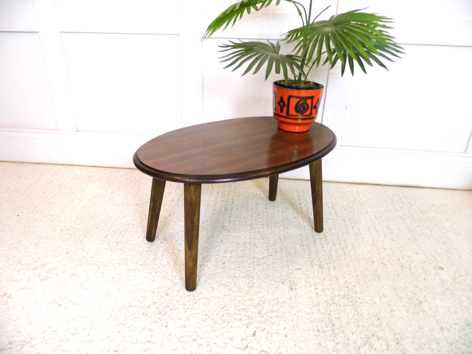 Vintage Retro Oak Formica Topped Oval Coffee Table Tapering Wooden Legs 1970s photo Furniture