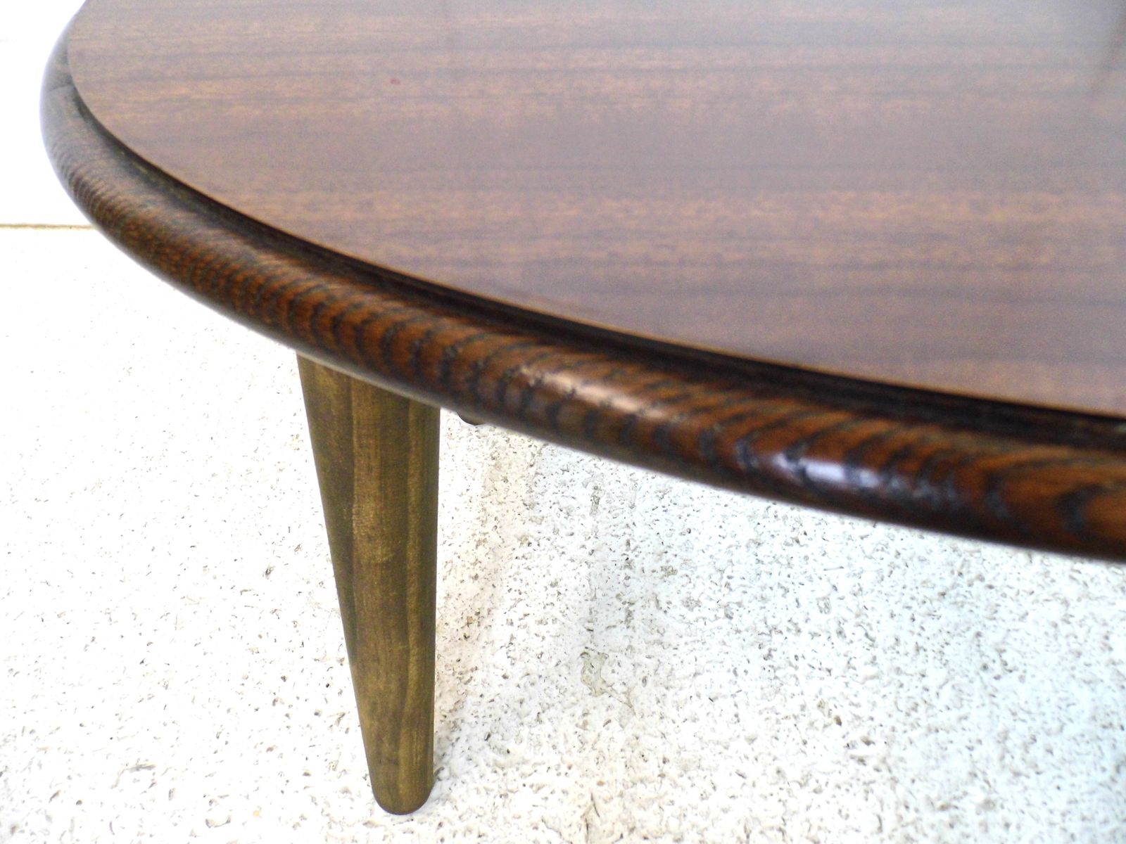 photo furniture Vintage Retro Oak Formica Topped Oval Coffee Table Tapering Wooden Legs 1970s
