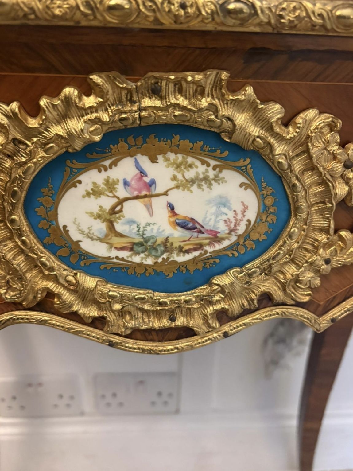 Antique French 19th Century Ormolu Mounted Kingwood Jardiniere Stand Porcelain Plaque photo Home Decor