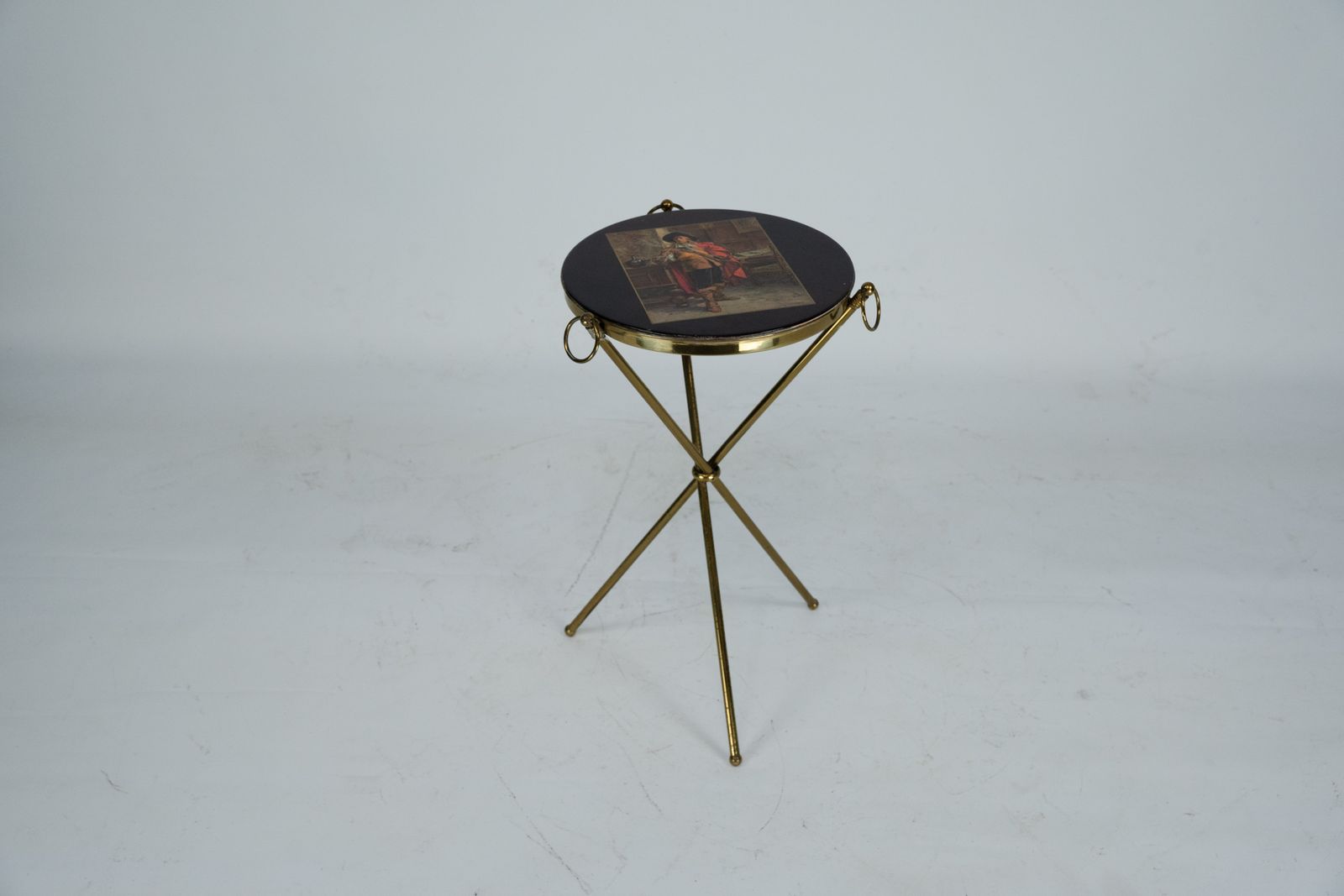Small Italian Brass And Wood Tripod Coffee Table From 50s