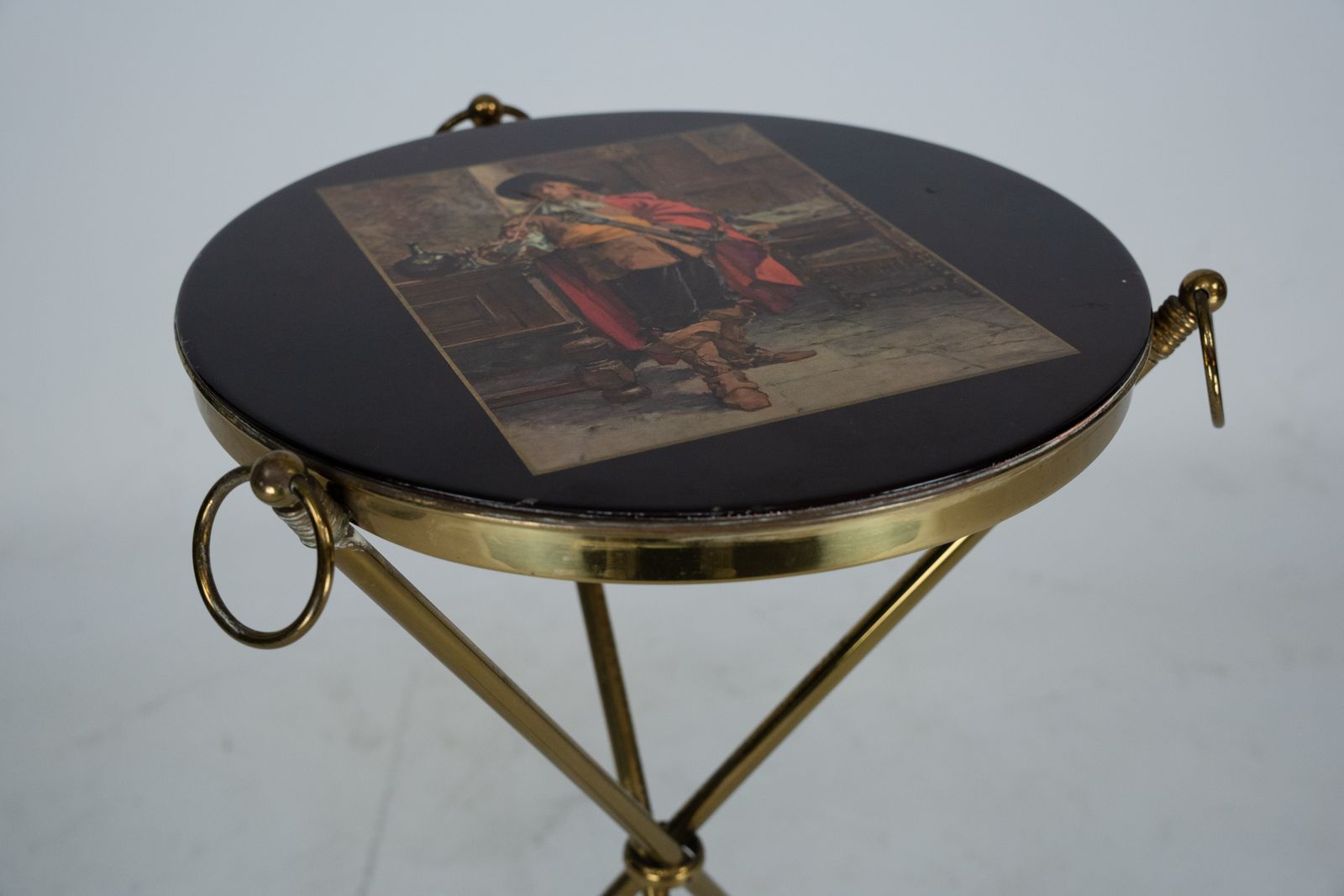 Furniture Small Italian Brass And Wood Tripod Coffee Table From 50s photo