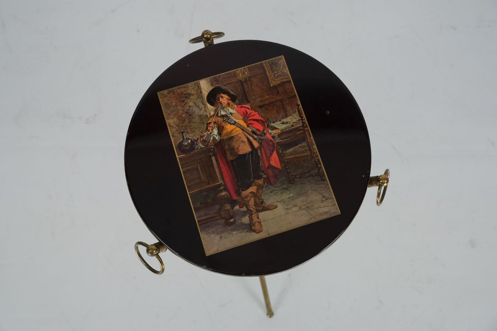 650.0 Small Italian Brass And Wood Tripod Coffee Table From 50s photo