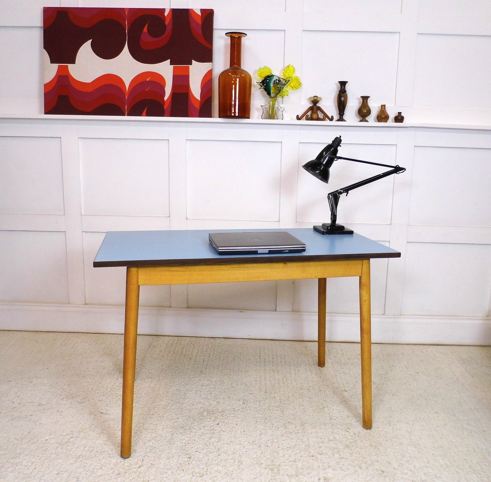 Vintage Retro Formica Kitchen Table Or Retro Home Desk Light Blue Formica 1960s