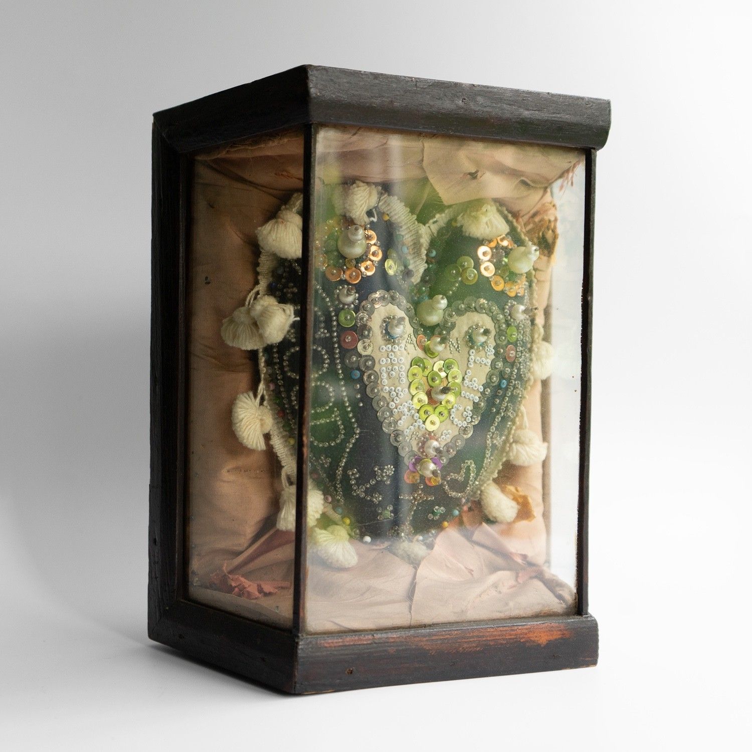 photo furniture Antique Sailors Folk Art 'Sweetheart' Cushion In Glass Case, Late 19th Century