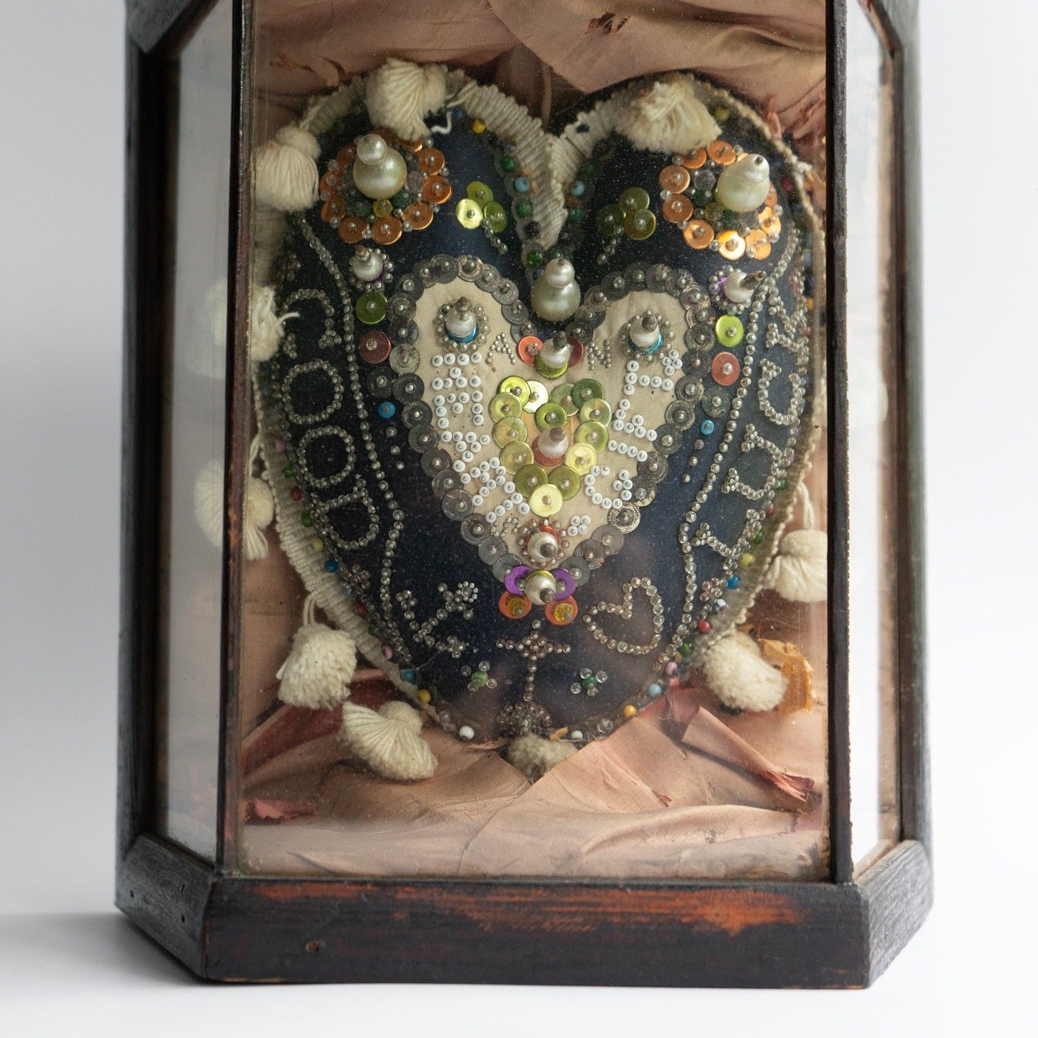 photo for sale Antique Sailors Folk Art 'Sweetheart' Cushion In Glass Case, Late 19th Century