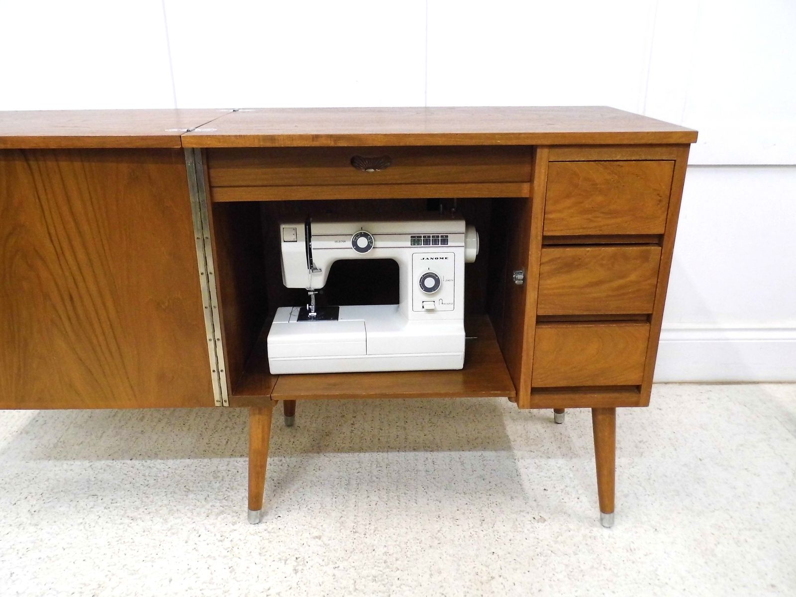 Midcentury Teak Sewing Table Cabinet Metamorphic Laptop Desk For Home 1960s photo Furniture