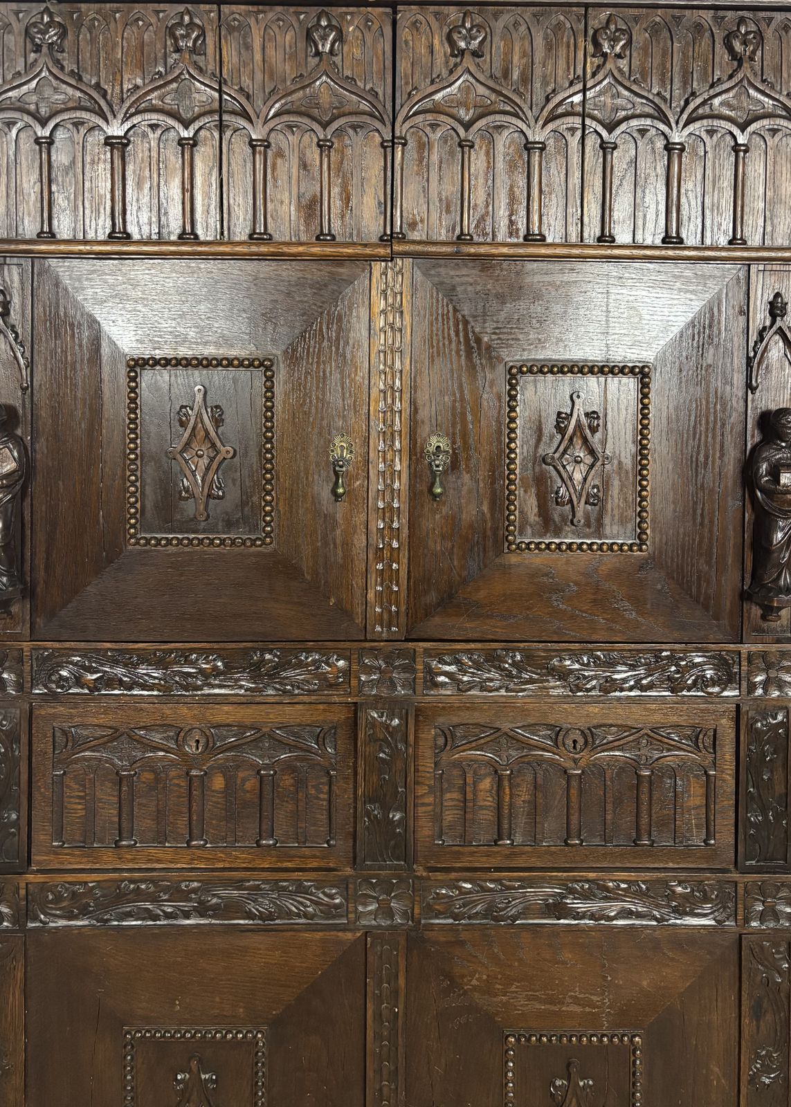 Monumental Gothic Revival Oak Cabinet, Early 20th Century photo buy