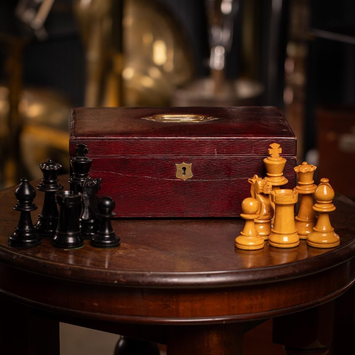 Antique 20thc English Staunton Cased Chess Set C.1950 photo furniture