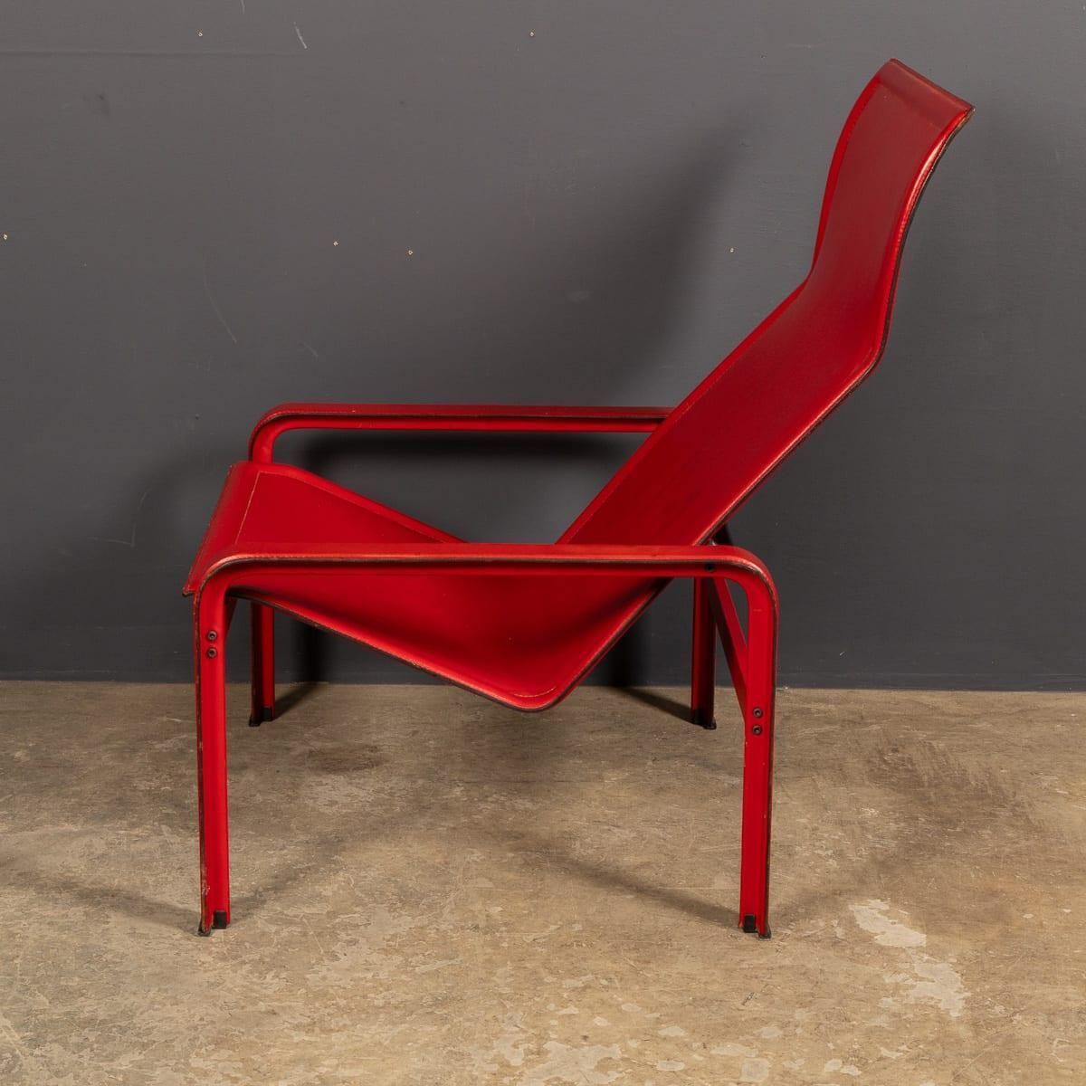20thc Italian Red Leather Chair By Toussaint & Angeloni For Matteo Grassi C.1970 photo for sale