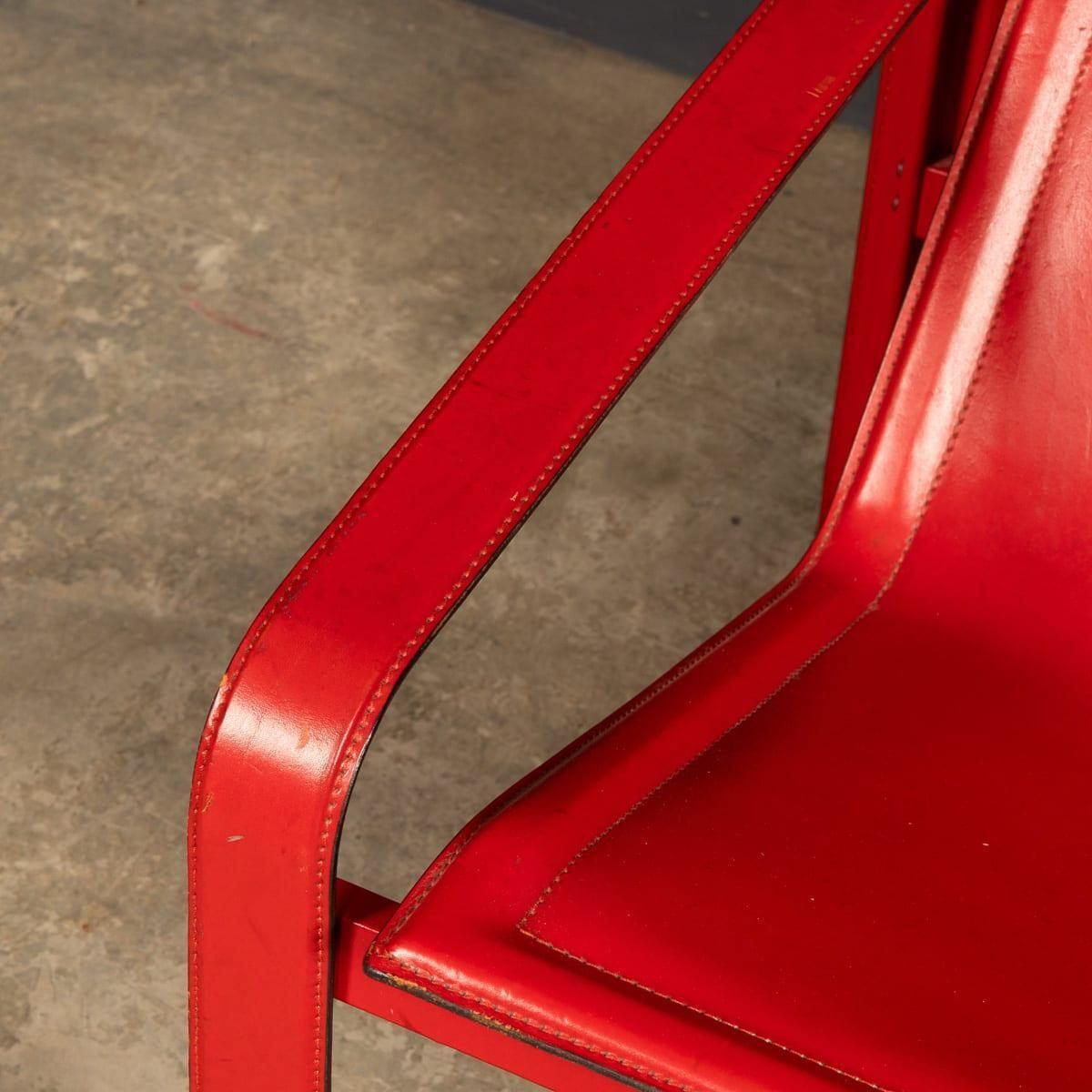 Furniture 20thc Italian Red Leather Chair By Toussaint & Angeloni For Matteo Grassi C.1970 photo