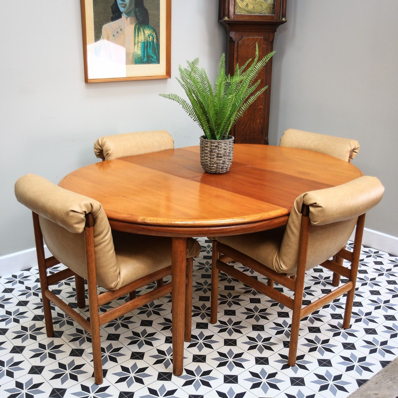 Furniture White And Newton Teak Dining Table And Four Chairs 1960s photo