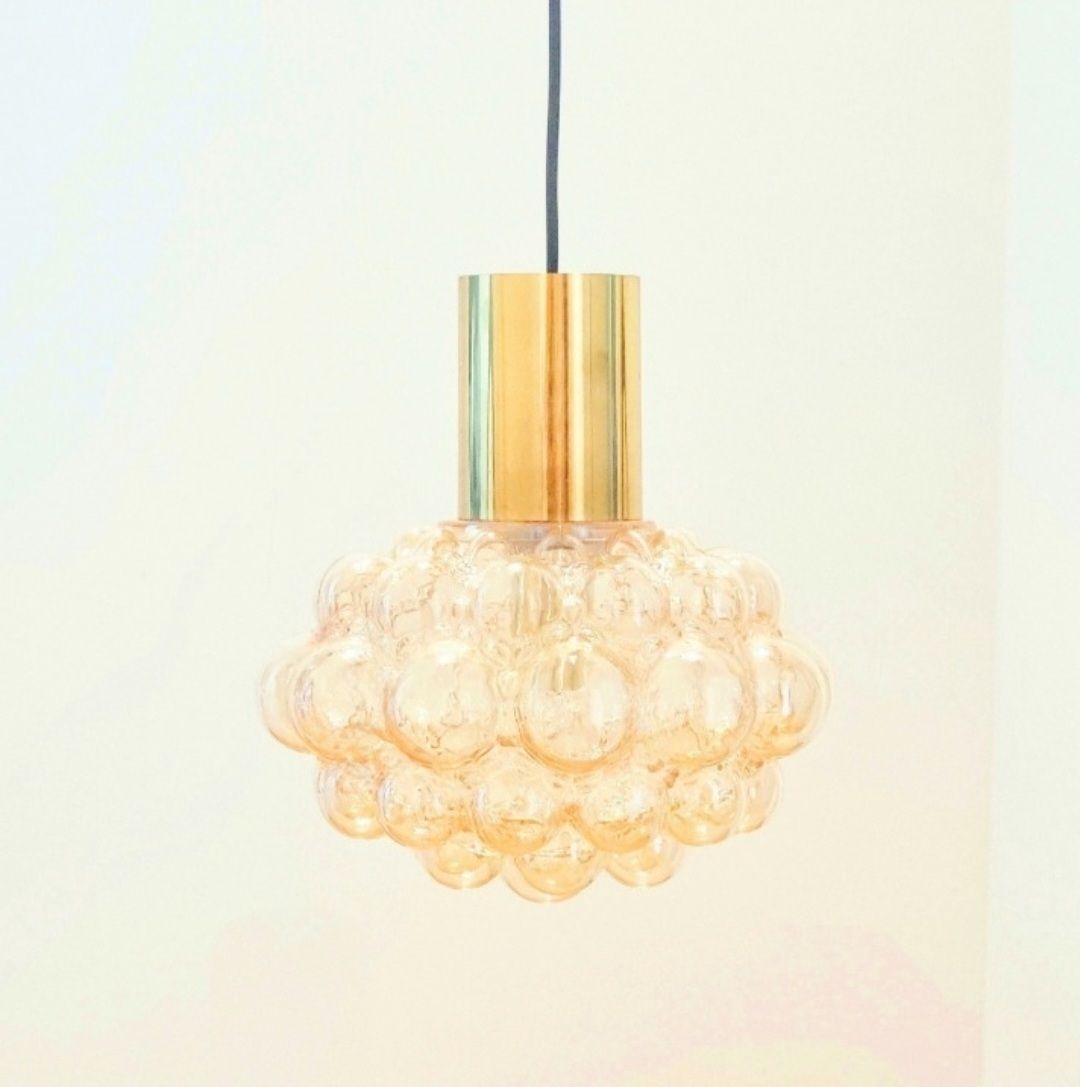 X.L. Mid Century Amber Bubble Glass & Brass Pendant Light By Helena Tynell For Limburg, Germany, 1960s photo furniture