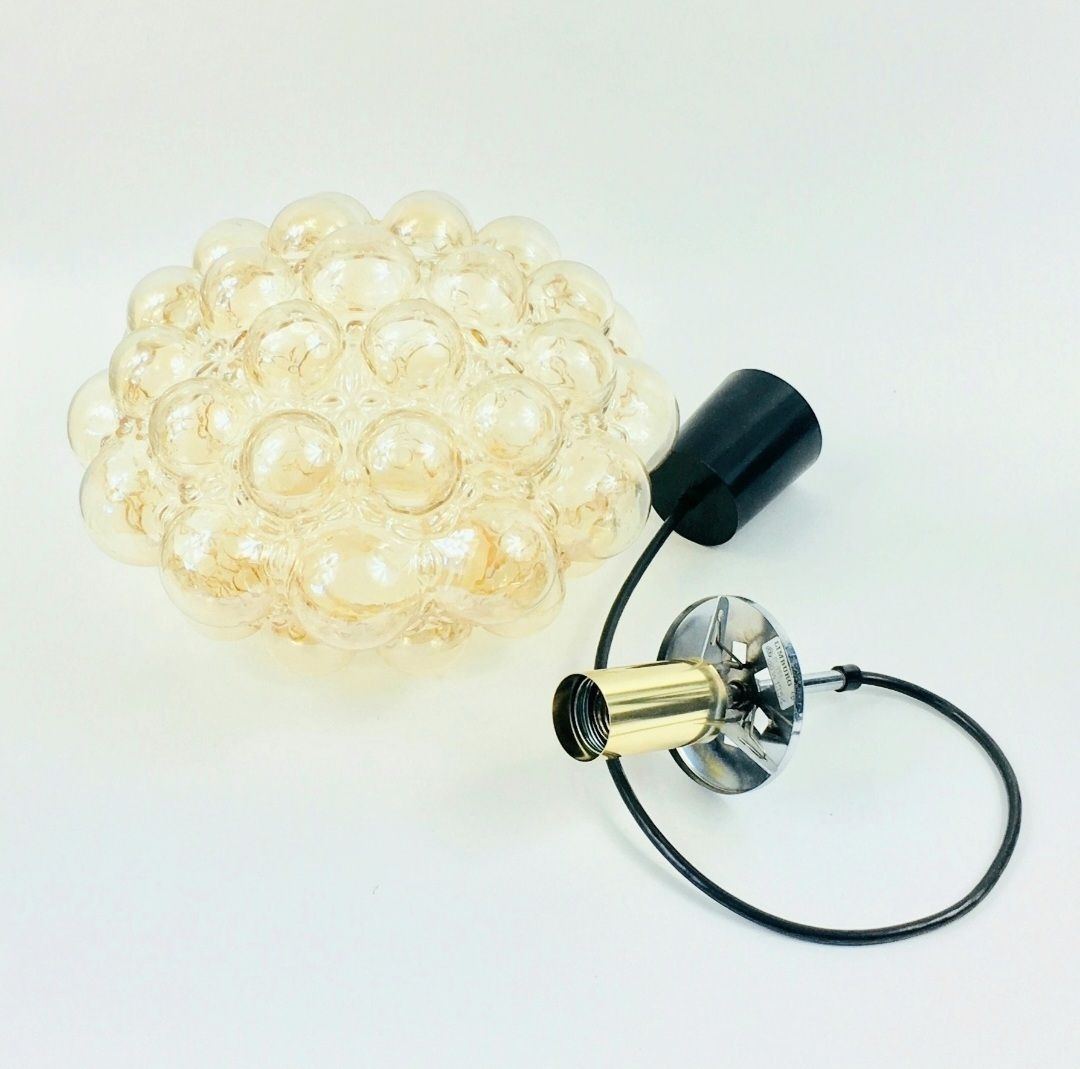 X.L. Mid Century Amber Bubble Glass & Brass Pendant Light By Helena Tynell For Limburg, Germany, 1960s photo vintage