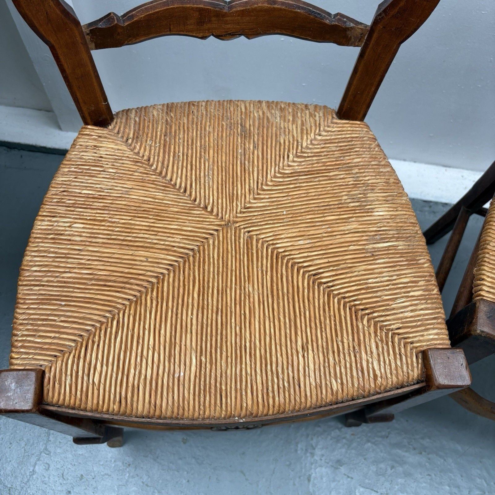 2 Vintage French Country ´Van Gogh” Ladderback Rush Seat Dining Chairs photo for sale